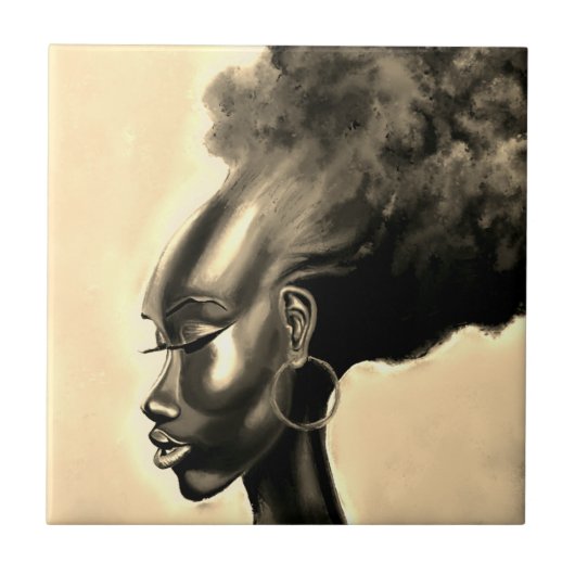 Pretty African Woman Painting Tile タイル (正面)