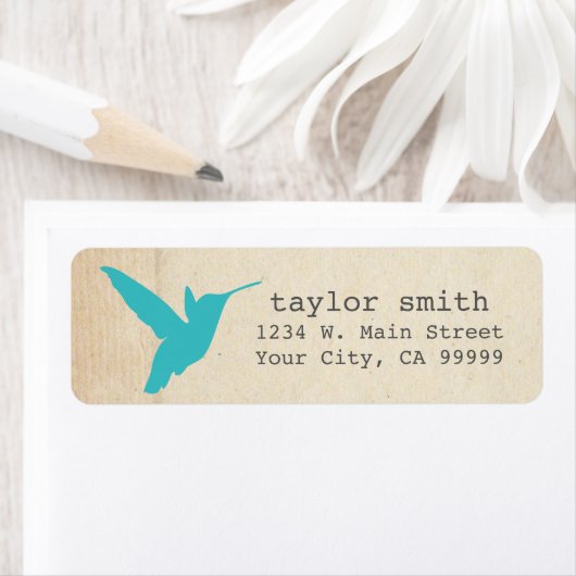 Pretty Aqua Hummingbird Return Address Labels ラベル (インサイチュ)