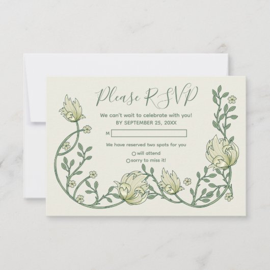 Pretty art nouveau flowers rsvp card (正面)