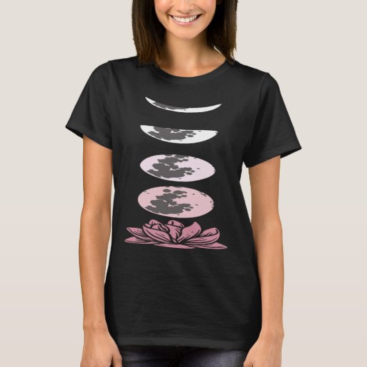 Pretty Attitude Womens Lotus Flower Moon Phases Yo Tシャツ (正面)
