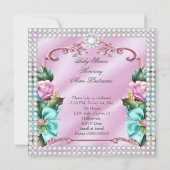 Pretty Baby Shower 花のテールピンクのブルネットベイビー 招待状 (裏面)