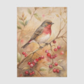Pretty Bird Perched on a Branch with Red Berries 薄葉紙 (正面)