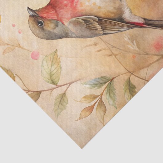 Pretty Bird Perched on a Branch with Red Berries 薄葉紙 (詳細)