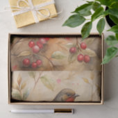 Pretty Bird Perched on a Branch with Red Berries 薄葉紙 (ギフト)