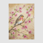 Pretty Bird Perched on Pink Floral Branch 薄葉紙 (正面)