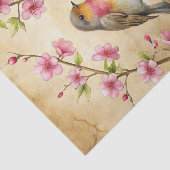 Pretty Bird Perched on Pink Floral Branch 薄葉紙 (詳細)