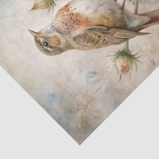 Pretty Bird Perched on Purple Thistle Flowers 薄葉紙 (詳細)