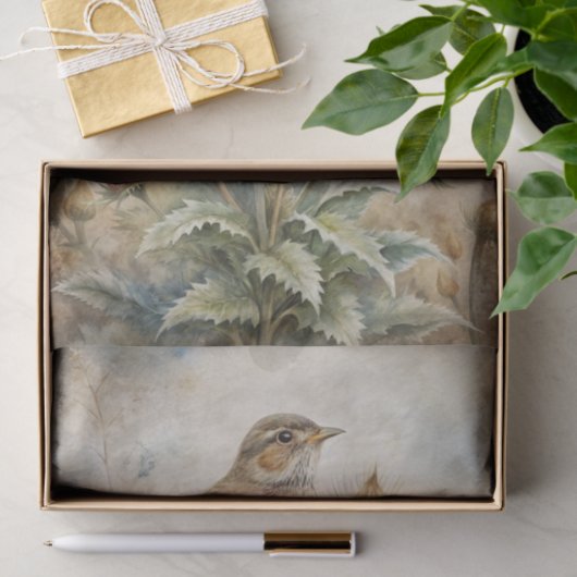 Pretty Bird Perched on Purple Thistle Flowers 薄葉紙 (ギフト)