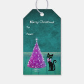 Pretty Black Cat Bow Pink Christmas Tree Teal ギフトタグ (正面)