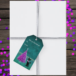 Pretty Black Cat Bow Pink Christmas Tree Teal ギフトタグ