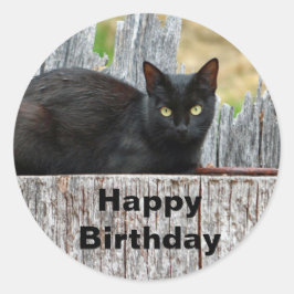 Pretty Black Cat Log Photo Birthday ラウンドシール