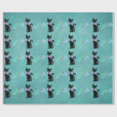 Pretty Black Mid Century Cat Pink Bow Christmas ラッピングペーパー (フラット)
