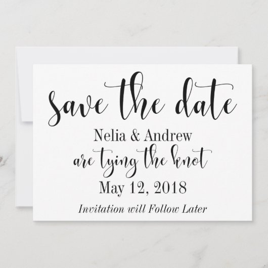Pretty Black on White Typography Save the Date 2 セーブザデート (正面)