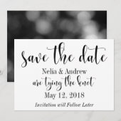 Pretty Black on White Typography Save the Date 2 セーブザデート (正面/裏面)
