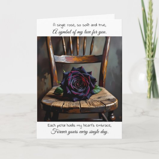 Pretty Black Rose on Rustic Chair | Anniversary カード (正面)