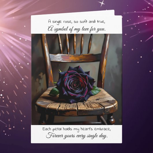 Pretty Black Rose on Rustic Chair | Anniversary カード