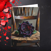 Pretty Black Rose on Rustic Chair Valentine's Day カード