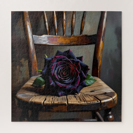 Pretty Black Rose on Rustic Chair Valentine's Day ジグソーパズル (縦)