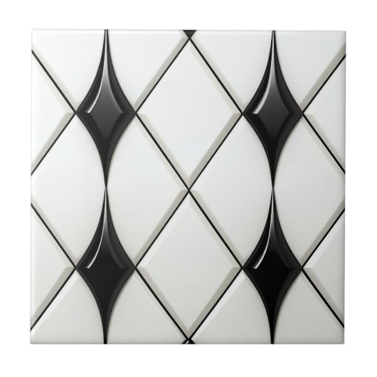 Pretty Black White Diamond Pattern タイル (正面)