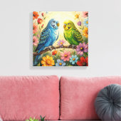 Pretty  Blue and Green Parakeets  キャンバスプリント (インサイチュ (リビング))