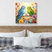 Pretty  Blue and Green Parakeets  キャンバスプリント (インサイチュ (寝室))
