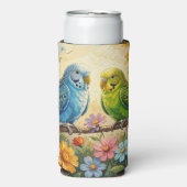 Pretty  Blue and Green Parakeets  スリム缶クーラー (Seltzer正面)