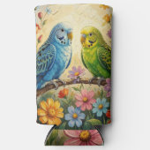 Pretty  Blue and Green Parakeets  スリム缶クーラー (正面)