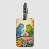 Pretty Blue and Green Parakeets ラゲッジタグ (正面縦)