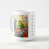 Pretty  Blue and Green Parakeets Personalized コーヒーマグカップ (正面左)