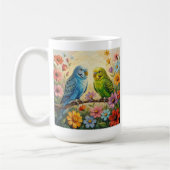 Pretty  Blue and Green Parakeets Personalized コーヒーマグカップ (左)