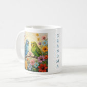 Pretty  Blue and Green Parakeets Personalized コーヒーマグカップ (正面左)