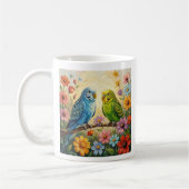 Pretty  Blue and Green Parakeets Personalized コーヒーマグカップ (左)