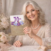 Pretty Blue and Purple Peony 70th Birthday 招待状
