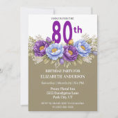 Pretty Blue and Purple Peony 80th Birthday 招待状 (正面)