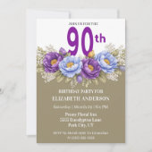 Pretty Blue and Purple Peony 90th Birthday 招待状 (正面)