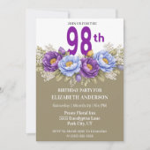 Pretty Blue and Purple Peony 98th Birthday 招待状 (正面)