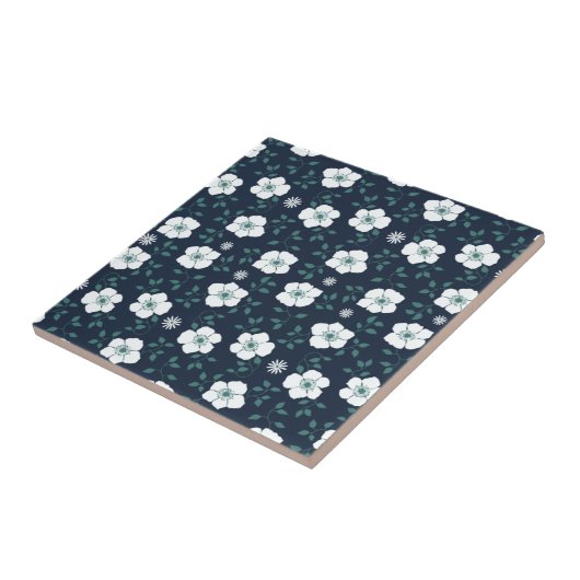 Pretty Blue and White Floral Pattern タイル (側面)