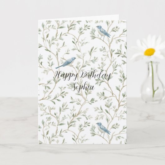 Pretty Blue Birds の誕生日 カード (小さな植物)