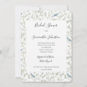 Pretty Blue Birds Dream Bridal Shower 招待状 (正面)