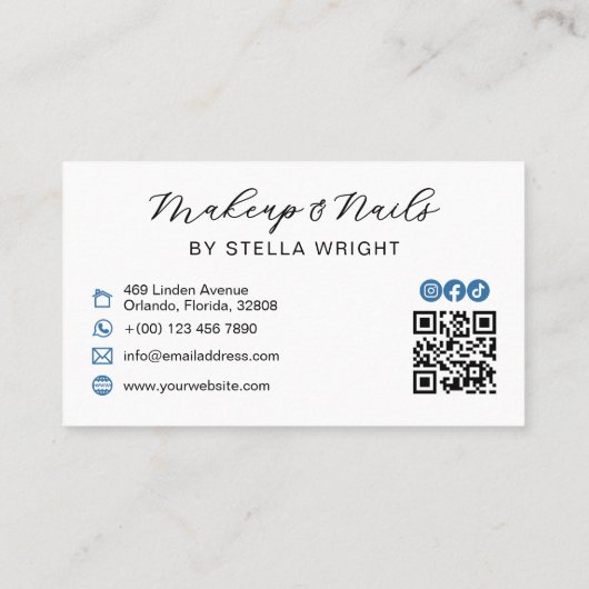 Pretty Blue Bow Beauty QR Code 名刺 (裏面)