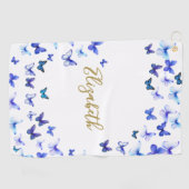 Pretty Blue Butterflies Custom Name Golf Towel ゴルフタオル (横)