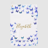 Pretty Blue Butterflies Custom Name Golf Towel ゴルフタオル (正面)