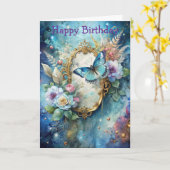 Pretty Blue Butterfly カード (黄色い花)