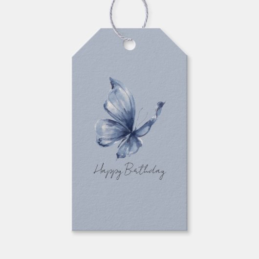 Pretty Blue Butterfly Birthday ギフトタグ (正面)
