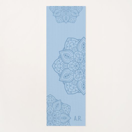 Pretty Blue Decorative Modern Mandala And Initials ヨガマット (正面)