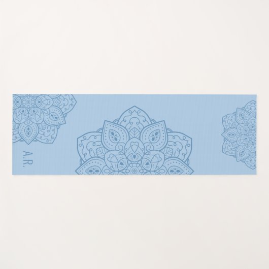 Pretty Blue Decorative Modern Mandala And Initials ヨガマット (正面(横))