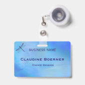 Pretty Blue Dragonfly Business Artist Crafter  バッジ (正面（伸縮クリップ）)