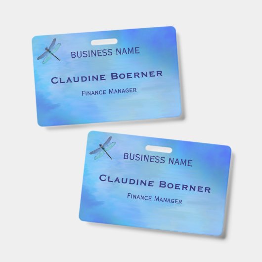 Pretty Blue Dragonfly Business Artist Crafter  バッジ (正面＆裏面)