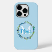 Pretty Blue Floral Wreath with Monogram Case-Mate iPhoneケース (裏面)