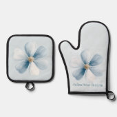 Pretty Blue Flower 鍋つかみ&鍋敷きセット (正面)